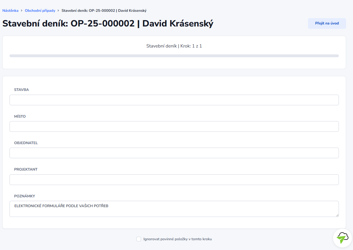 Elektronický stavební deník s mobilní aplikací pro práci v terénu